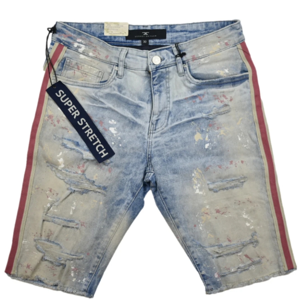 JORDAN CRAIG SIDE STRIPE PAINT SPLATTER DENIM Big & Tall Jean SHORTS Blue SZ 48